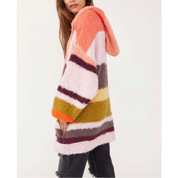 NWOT Free People Dream Team Oversized Striped Fuzzy Eyelash Cardigan, Size XS - Picture 4 of 12